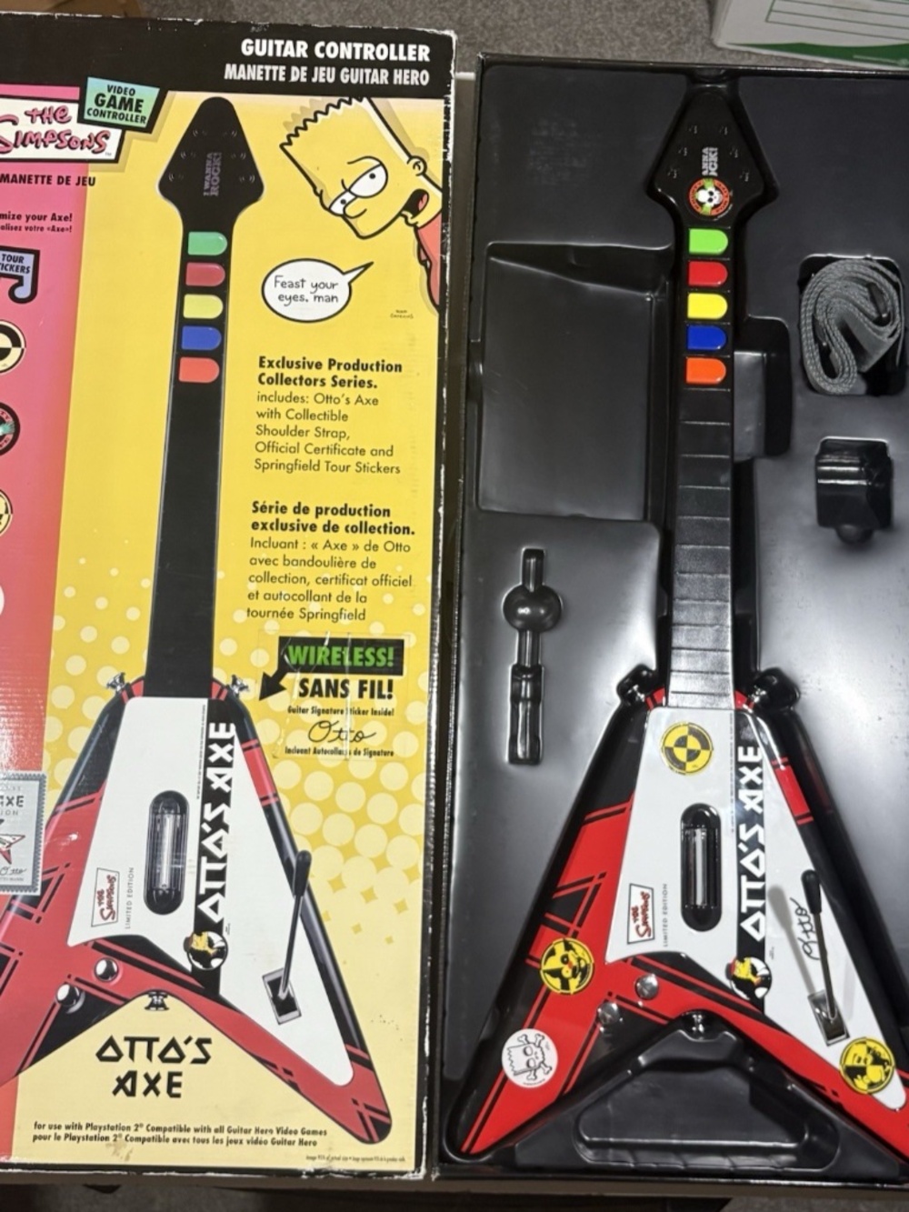 Otto's Axe The Simpsons PS2 Wireless Guitar Hero Controller In Box NO DONGLE
